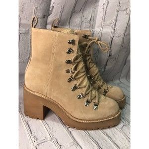 Jeffrey Campbell  Faux Fur Trim Lace-Up Suede Leather Block Heel Booties 9